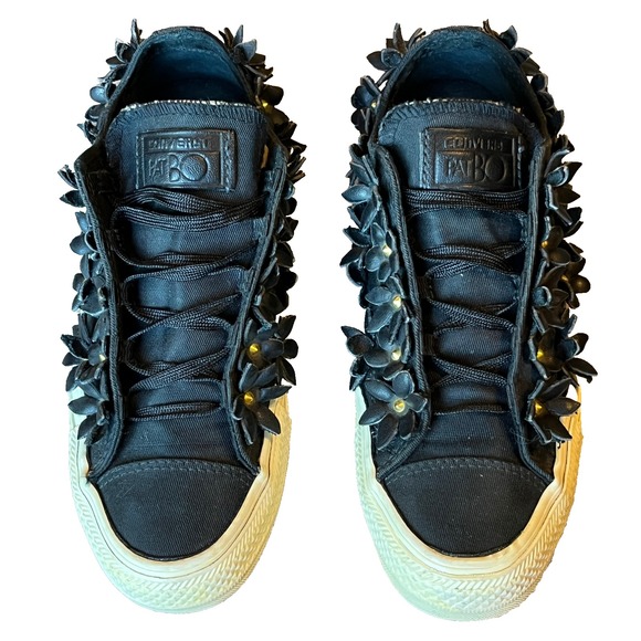 Converse x PatBO All Star Sneakers Blue Leather Flowers Studs‎ Womens 5.5 EU 36 - Picture 1 of 11